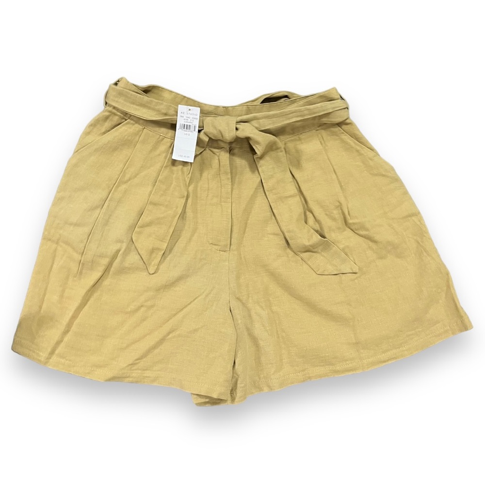 AMERICAN EAGLE OUTFITTERS AEO Studio Tie Waist Short Khaki High Rise Size Small